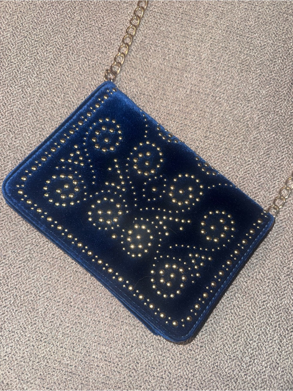 Imoshion Navy Velvet Crossbody with Gold Stud Detail